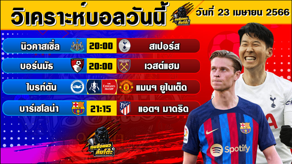 วิเคราะห์บอลวันนี้ | วันอาทิตย์ที่ 23 เมษายน 2566 | ทีเด็ดบอล | Byกุนซือแมวล้มโต๊ะ