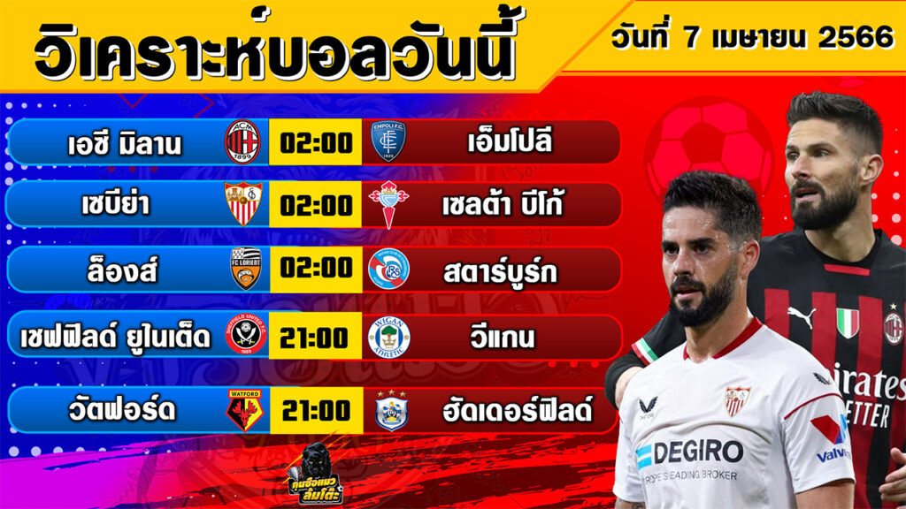 วิเคราะห์บอลวันนี้ | ประจำวันที่ 7 เมษายน 2566 | ทีเด็ดบอล | Byกุนซือแมวล้มโต๊ะ |