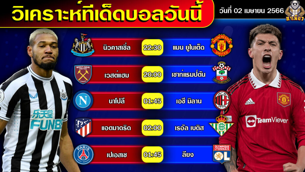 วิเคราะห์บอลวันนี้ By อาเพียวบอลสด วันที่ 02 เมษายน 2566