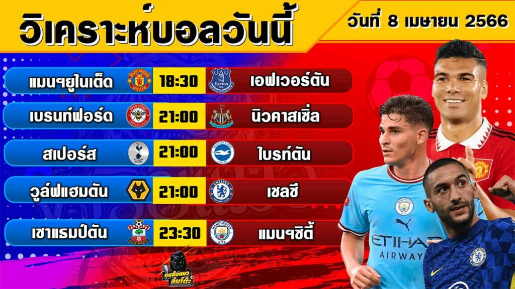 วิเคราะห์บอลวันนี้ | วันเสาร์ที่ 8 เมษายน 2566 | ทีเด็ดบอล | Byกุนซือแมวล้มโต๊ะ | บอลวันนี้ |