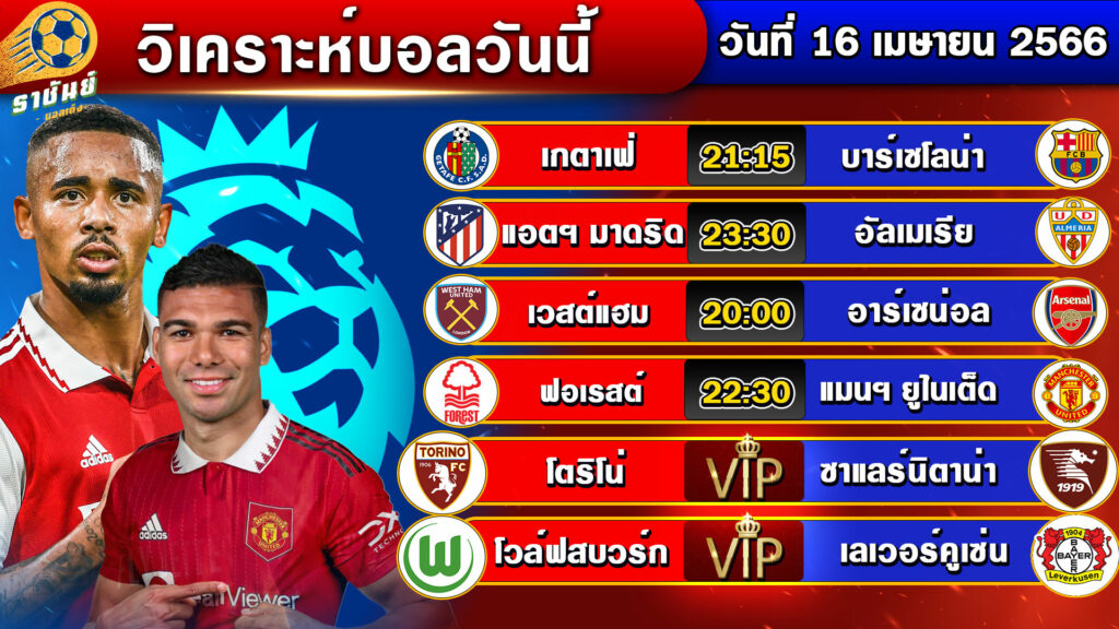 วิเคราะห์บอลวันนี้ | วันอาทิตย์ที่ 16 เมษายน 2566 | ทีเด็ดบอลเต็ง | By ราชันย์บอลเต็ง EP.46