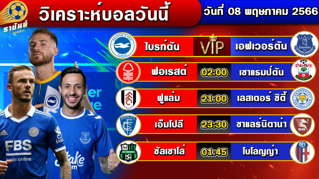 วิเคราะห์บอลวันนี้ | วันจันทร์ที่ 08 พฤษภาคม 2566 | ทีเด็ดบอลเต็ง | By ราชันย์บอลเต็ง EP.63